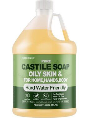 1 Gallon Pure Castile Soap - Rosemary Scent, Ideal for Oily Skin & Hard Water